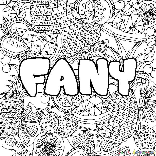 Coloriage pr&eacute;nom FANY - d&eacute;cor Mandala fruits