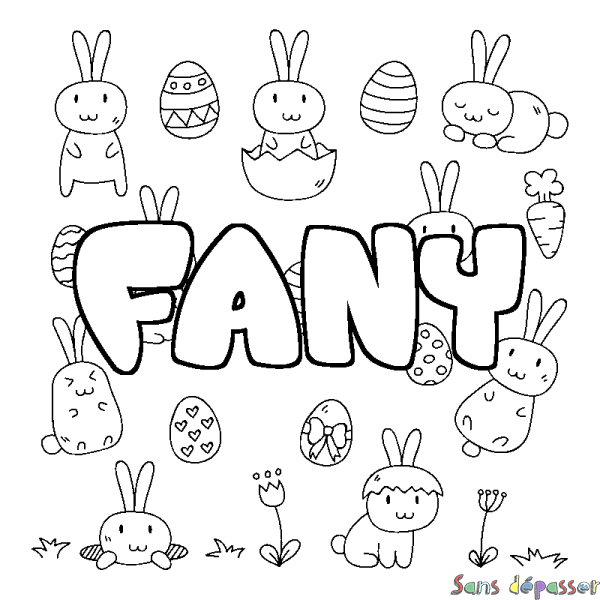 Coloriage pr&eacute;nom FANY - d&eacute;cor Paques