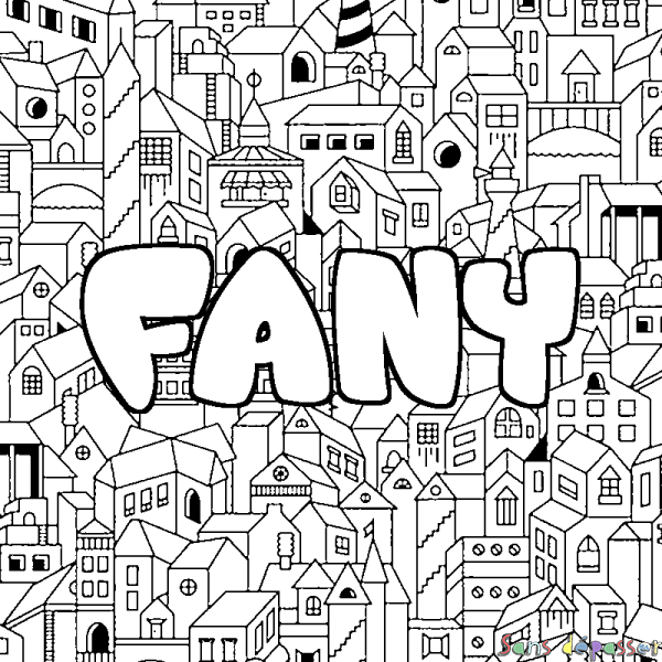 Coloriage pr&eacute;nom FANY - d&eacute;cor Ville