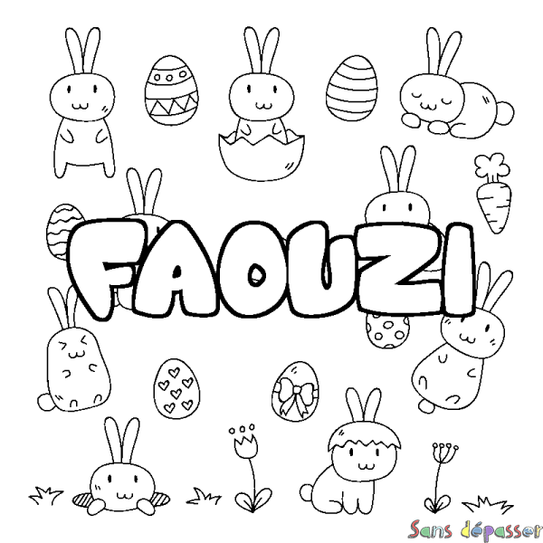Coloriage pr&eacute;nom FAOUZI - d&eacute;cor Paques