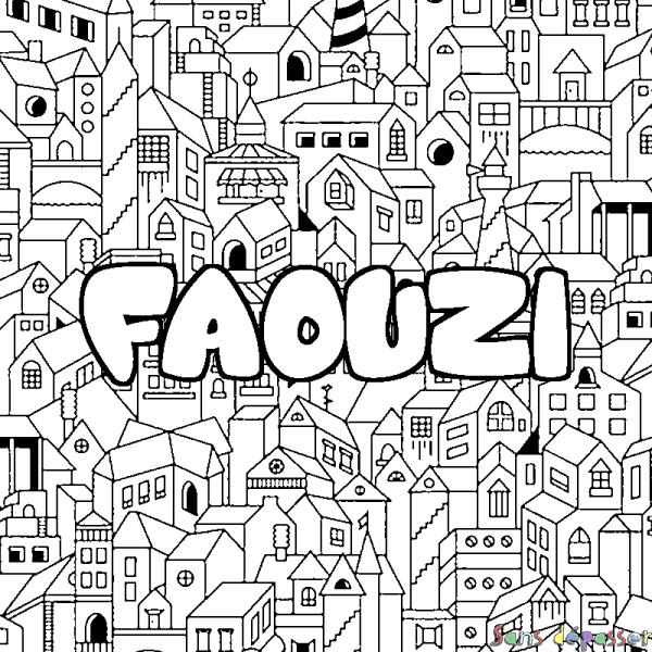 Coloriage prénom FAOUZI - d&eacute;cor Ville