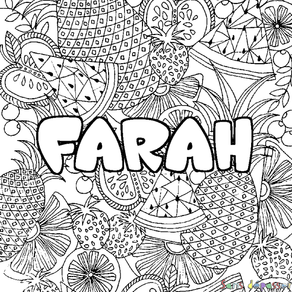 Coloriage prénom FARAH - d&eacute;cor Mandala fruits