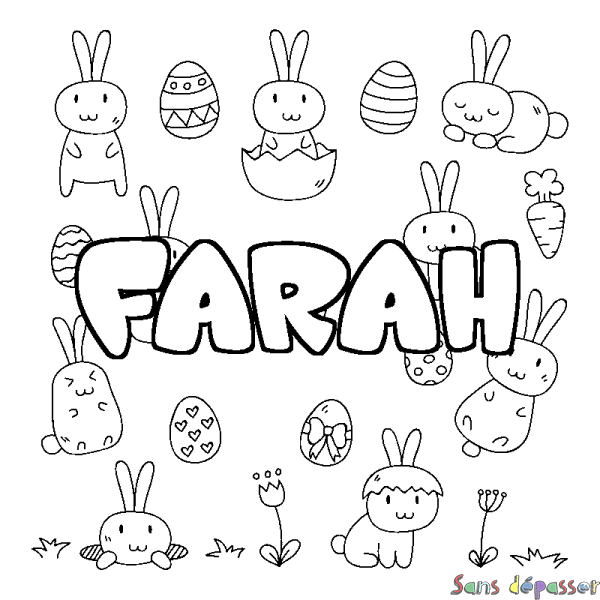 Coloriage pr&eacute;nom FARAH - d&eacute;cor Paques