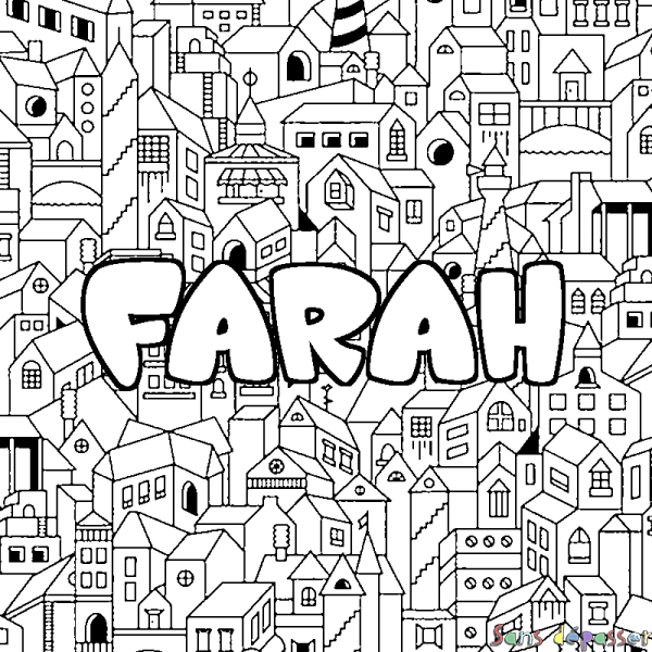Coloriage prénom FARAH - d&eacute;cor Ville