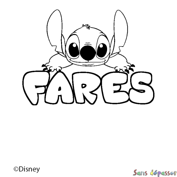 Coloriage pr&eacute;nom FARES - d&eacute;cor Stitch