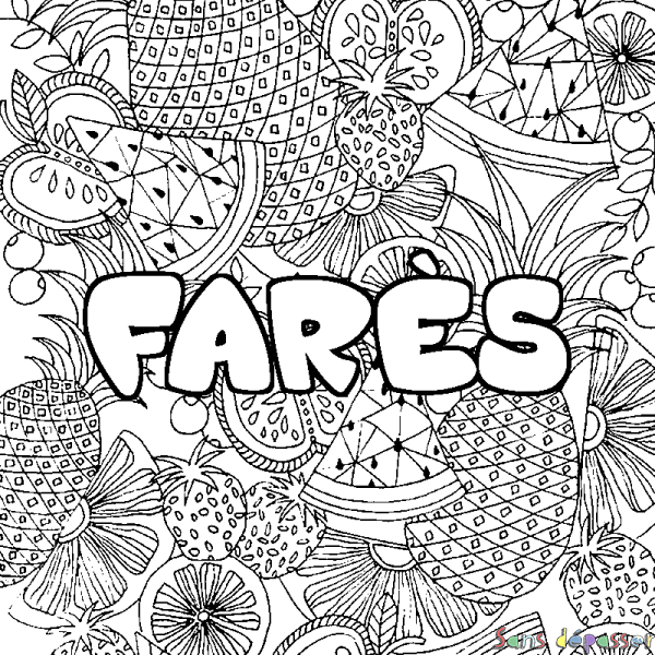 Coloriage pr&eacute;nom FAR&Egrave;S - d&eacute;cor Mandala fruits