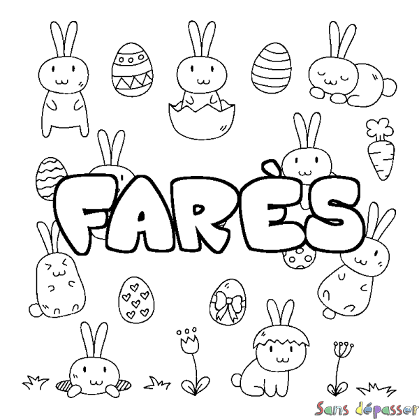 Coloriage pr&eacute;nom FAR&Egrave;S - d&eacute;cor Paques