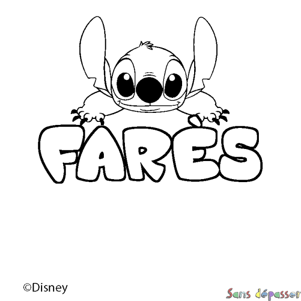 Coloriage pr&eacute;nom FAR&Egrave;S - d&eacute;cor Stitch