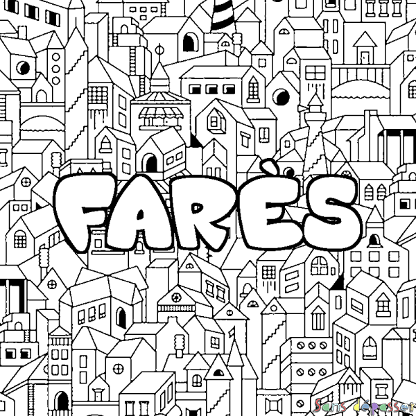 Coloriage pr&eacute;nom FAR&Egrave;S - d&eacute;cor Ville