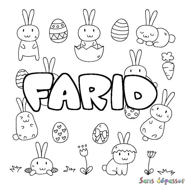 Coloriage pr&eacute;nom FARID - d&eacute;cor Paques