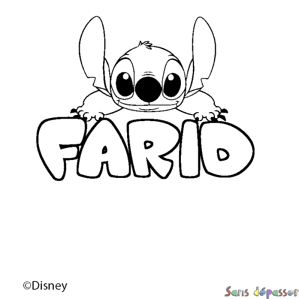 Coloriage pr&eacute;nom FARID - d&eacute;cor Stitch