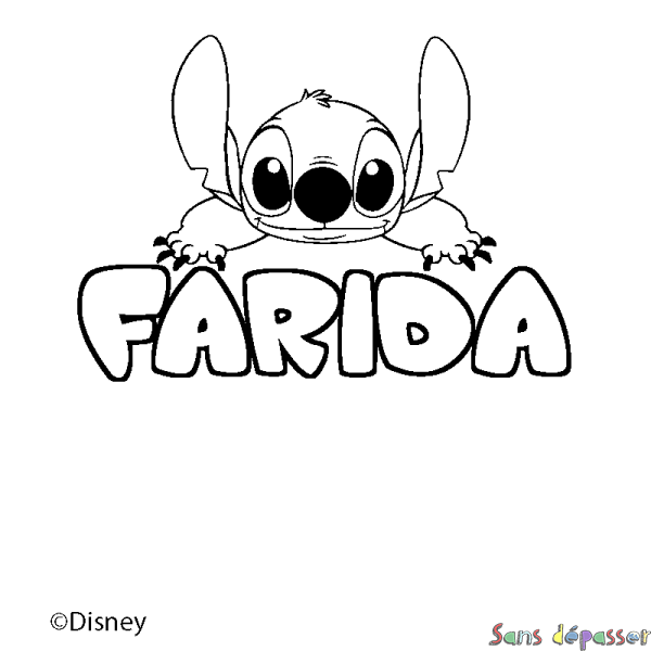 Coloriage pr&eacute;nom FARIDA - d&eacute;cor Stitch