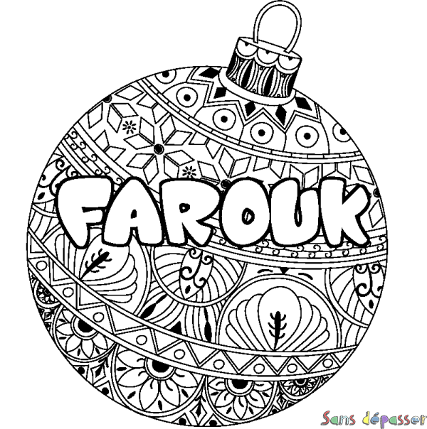 Coloriage prénom FAROUK - d&eacute;cor Boule de No&euml;l