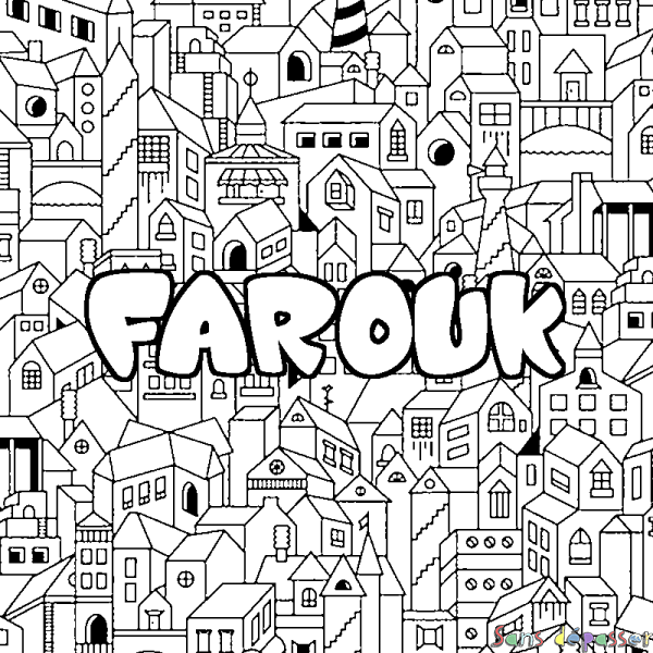 Coloriage prénom FAROUK - d&eacute;cor Ville