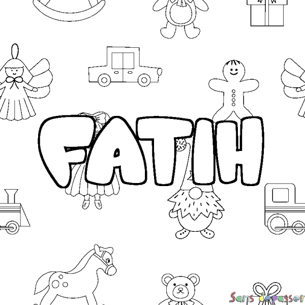 Coloriage pr&eacute;nom FATIH - d&eacute;cor Jouets