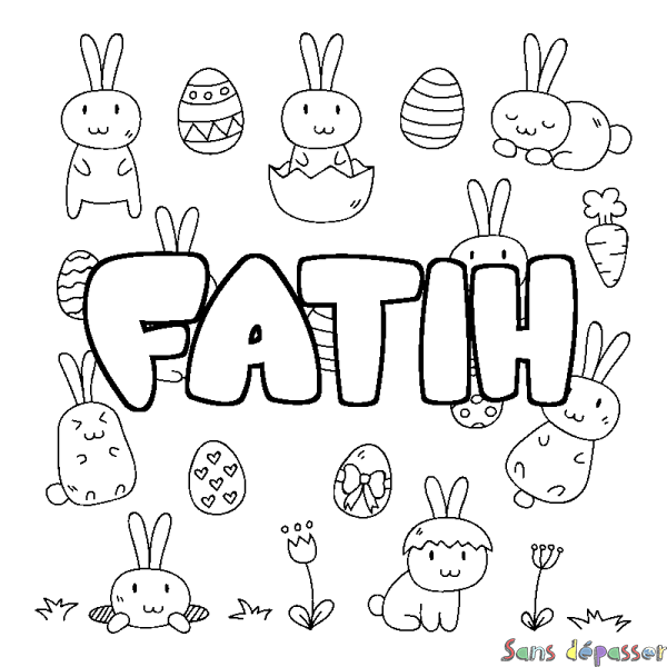 Coloriage pr&eacute;nom FATIH - d&eacute;cor Paques