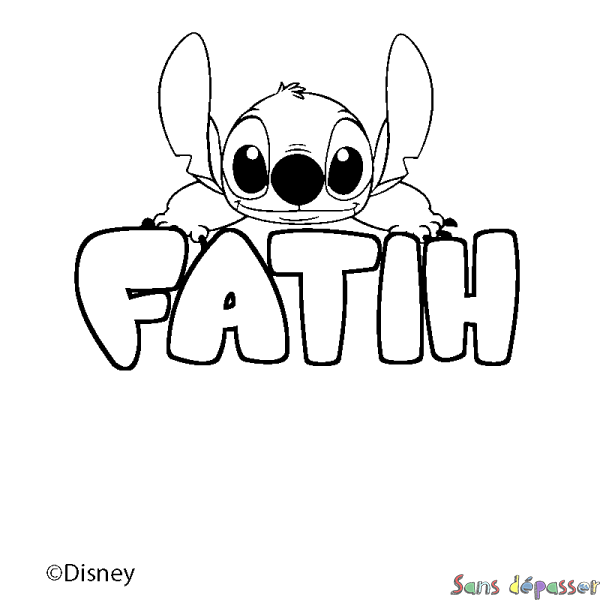 Coloriage pr&eacute;nom FATIH - d&eacute;cor Stitch