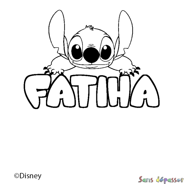 Coloriage pr&eacute;nom FATIHA - d&eacute;cor Stitch