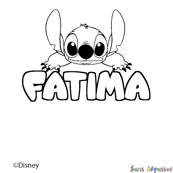 Coloriage pr&eacute;nom FATIMA - d&eacute;cor Stitch