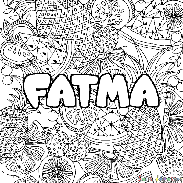 Coloriage pr&eacute;nom FATMA - d&eacute;cor Mandala fruits