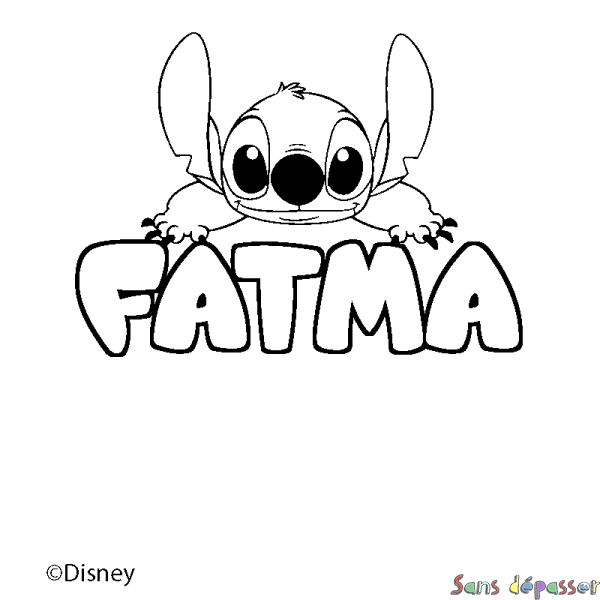 Coloriage pr&eacute;nom FATMA - d&eacute;cor Stitch