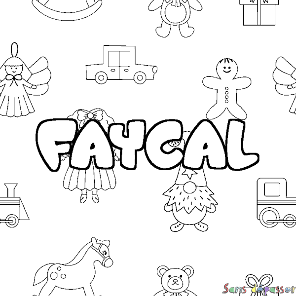 Coloriage pr&eacute;nom FAYCAL - d&eacute;cor Jouets