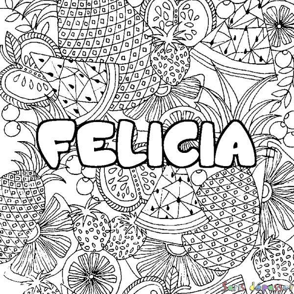 Coloriage prénom FELICIA - d&eacute;cor Mandala fruits