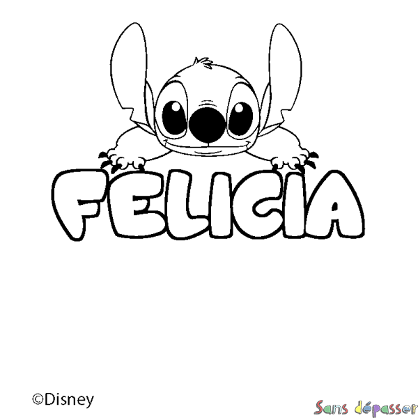 Coloriage pr&eacute;nom FELICIA - d&eacute;cor Stitch