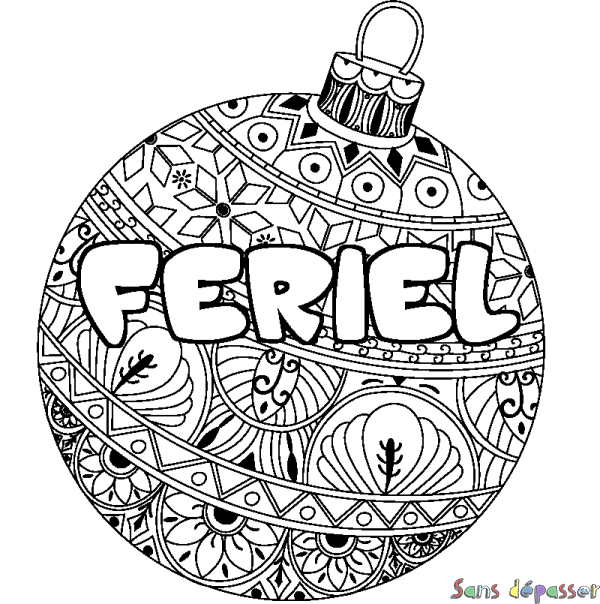 Coloriage pr&eacute;nom FERIEL - d&eacute;cor Boule de No&euml;l