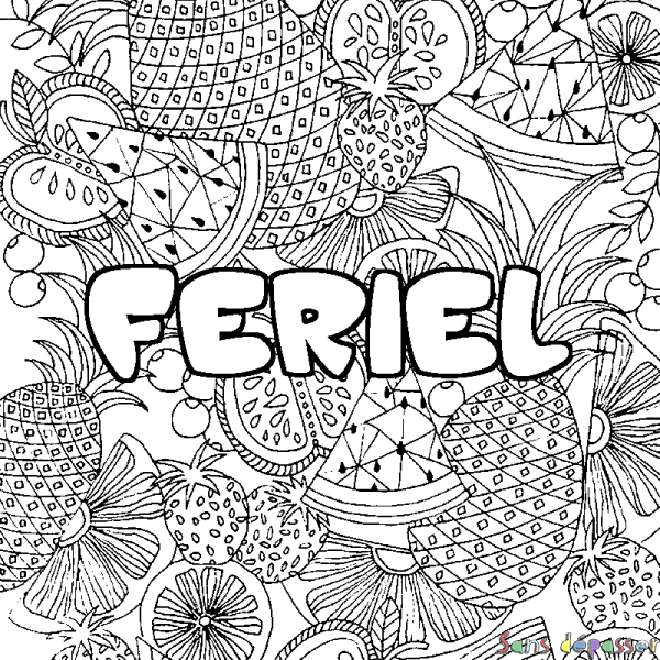 Coloriage prénom FERIEL - d&eacute;cor Mandala fruits