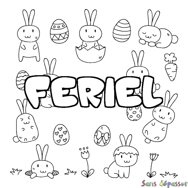 Coloriage pr&eacute;nom FERIEL - d&eacute;cor Paques