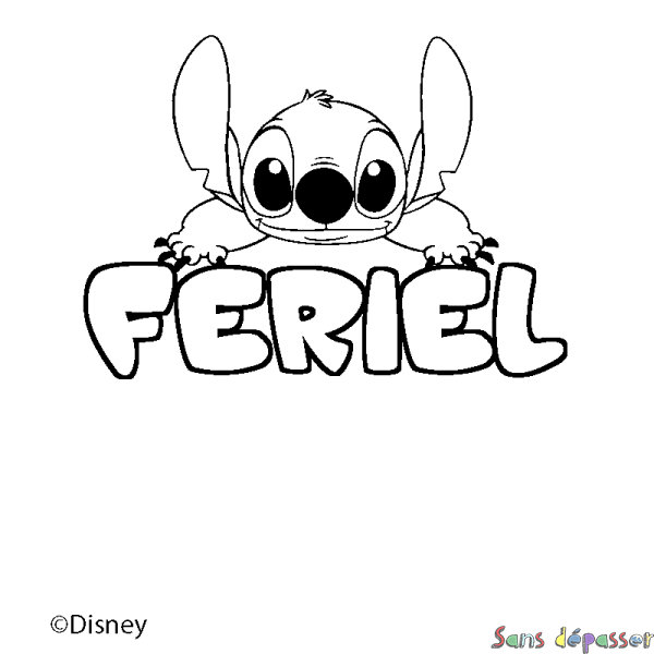 Coloriage pr&eacute;nom FERIEL - d&eacute;cor Stitch