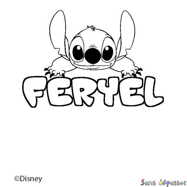 Coloriage pr&eacute;nom FERYEL - d&eacute;cor Stitch