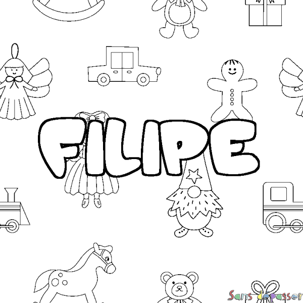 Coloriage pr&eacute;nom FILIPE - d&eacute;cor Jouets