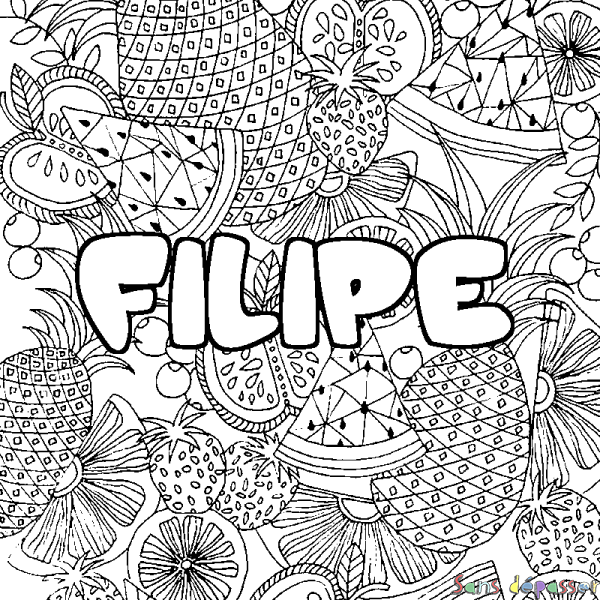 Coloriage pr&eacute;nom FILIPE - d&eacute;cor Mandala fruits