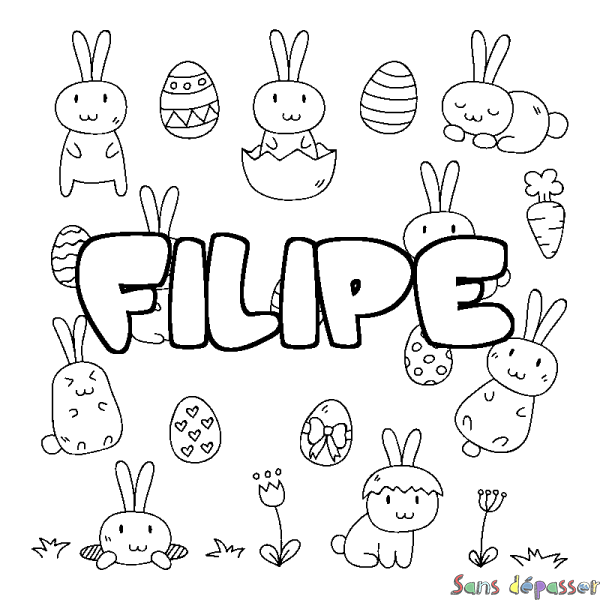 Coloriage pr&eacute;nom FILIPE - d&eacute;cor Paques