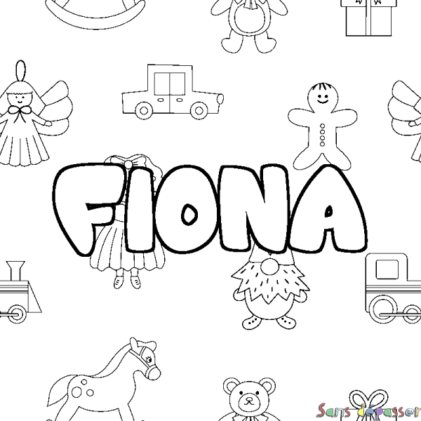Coloriage pr&eacute;nom FIONA - d&eacute;cor Jouets
