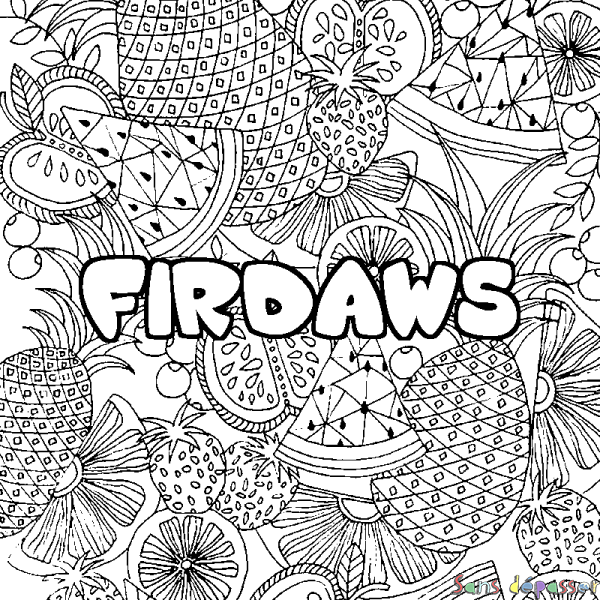 Coloriage prénom FIRDAWS - d&eacute;cor Mandala fruits