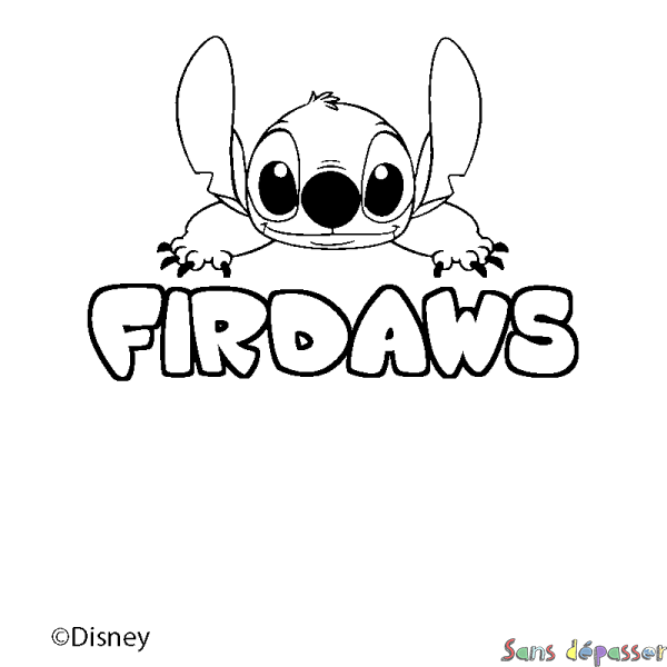 Coloriage pr&eacute;nom FIRDAWS - d&eacute;cor Stitch