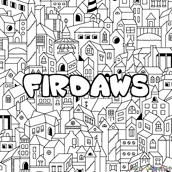 Coloriage pr&eacute;nom FIRDAWS - d&eacute;cor Ville
