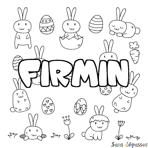 Coloriage pr&eacute;nom FIRMIN - d&eacute;cor Paques