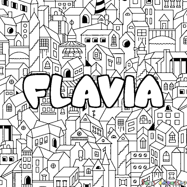 Coloriage prénom FLAVIA - d&eacute;cor Ville