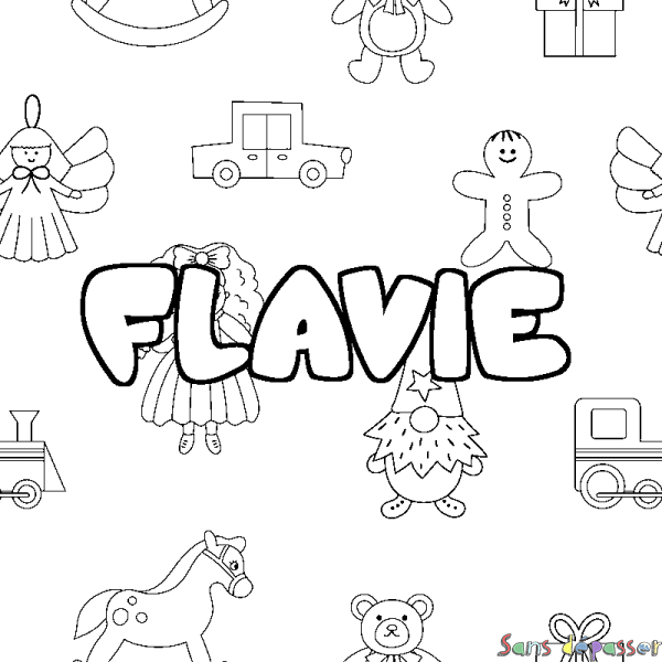 Coloriage prénom FLAVIE - d&eacute;cor Jouets