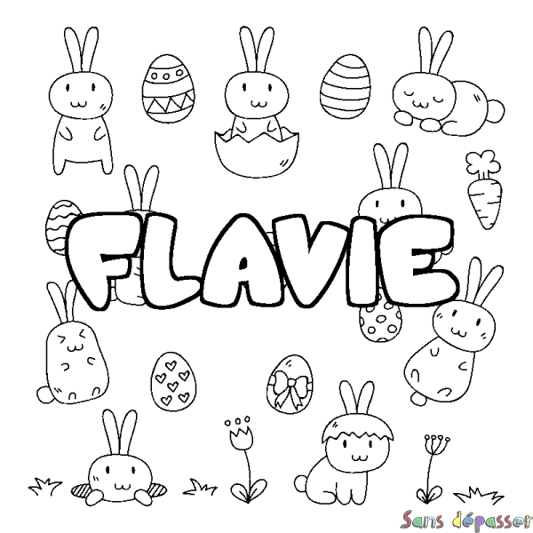Coloriage pr&eacute;nom FLAVIE - d&eacute;cor Paques
