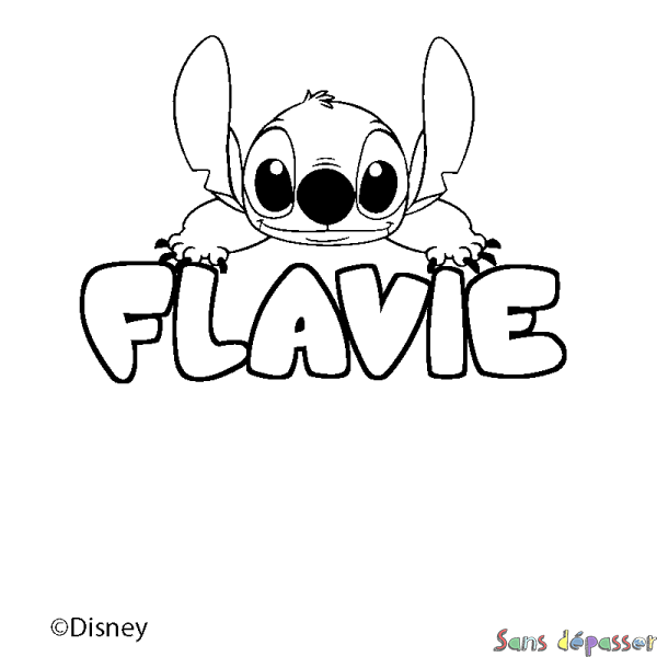 Coloriage pr&eacute;nom FLAVIE - d&eacute;cor Stitch