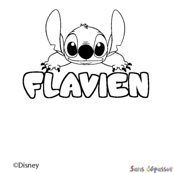 Coloriage pr&eacute;nom FLAVIEN - d&eacute;cor Stitch