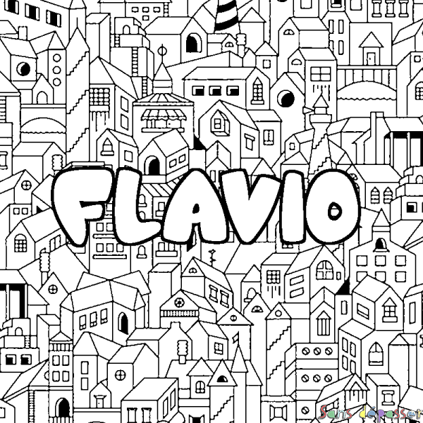 Coloriage prénom FLAVIO - d&eacute;cor Ville
