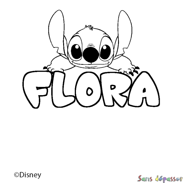 Coloriage pr&eacute;nom FLORA - d&eacute;cor Stitch