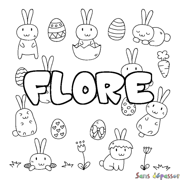 Coloriage pr&eacute;nom FLORE - d&eacute;cor Paques
