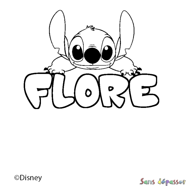 Coloriage pr&eacute;nom FLORE - d&eacute;cor Stitch